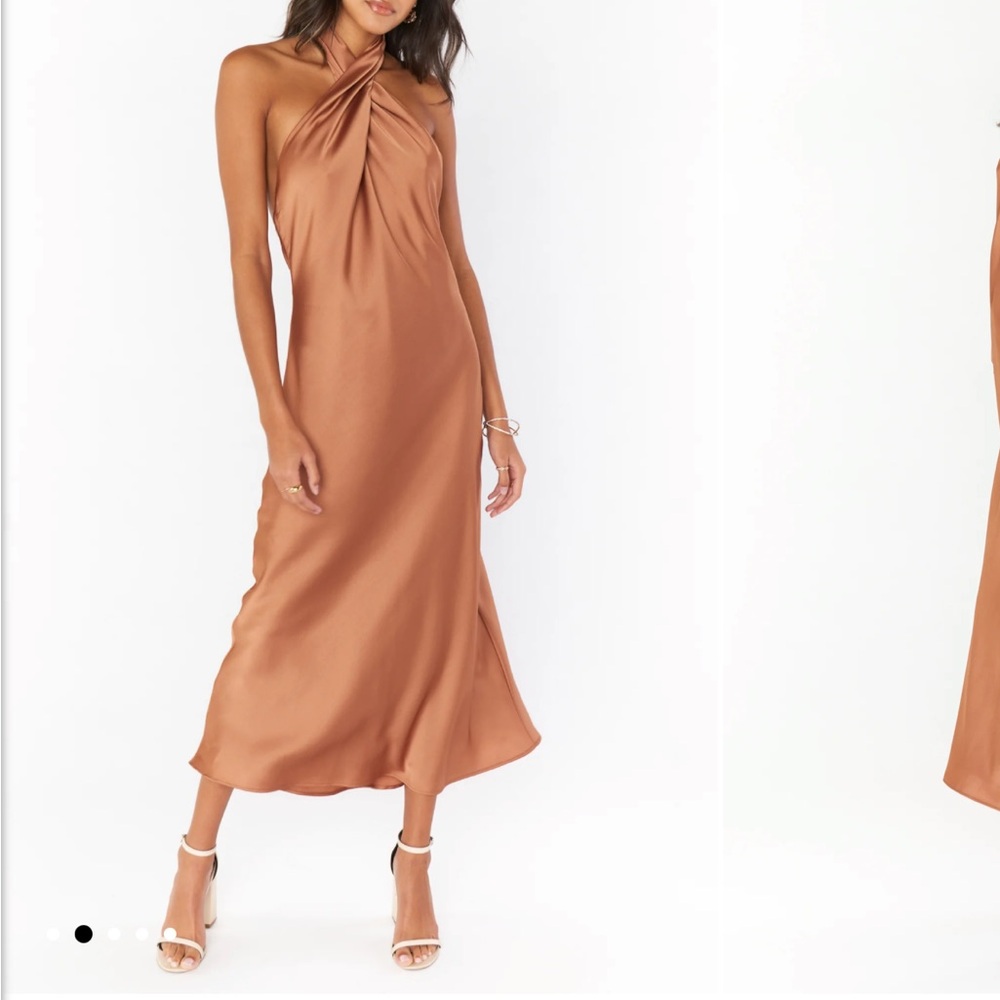 Show me your mumu Jasmine Halter Midi in Copper Luxe Satin